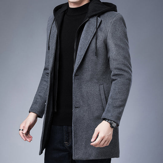 Abrigo de Lana Desmontable con Capucha para Hombre - Largo Medio - Image 8
