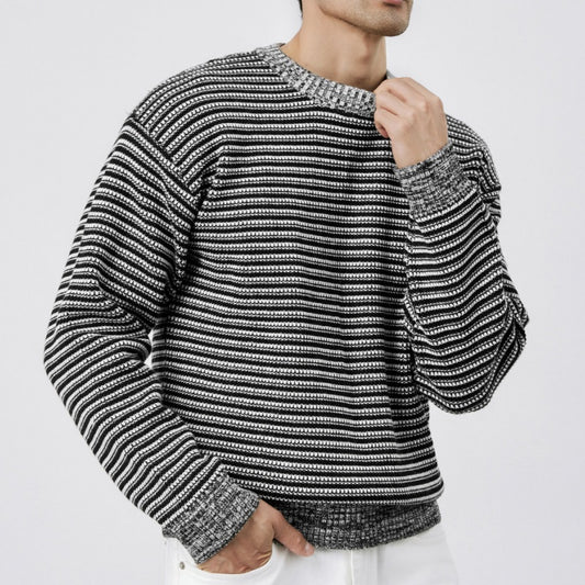 Suéter de Cuello Redondo Tejido a Rayas para Hombre - Abrigo Cálido Invierno - Image 2