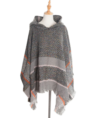 Poncho Capa Sudadera con Capucha Patrón Espina de Pez para Mujer - Image 7