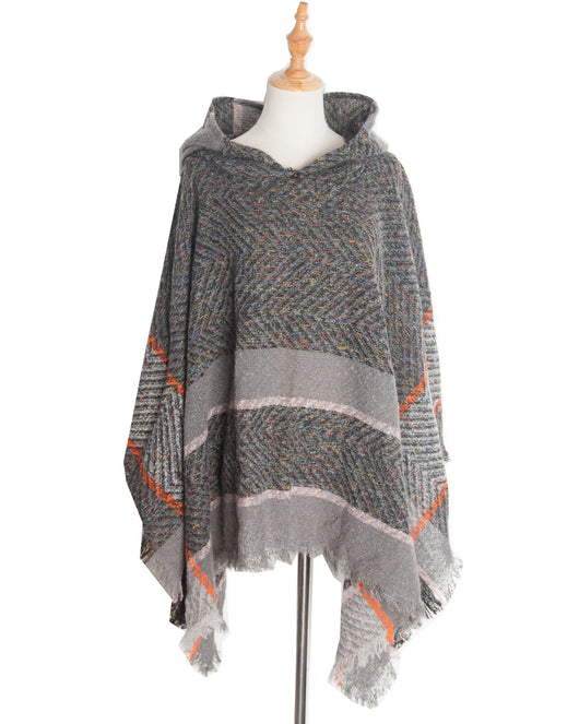Poncho Capa Sudadera con Capucha Patrón Espina de Pez para Mujer - Image 7