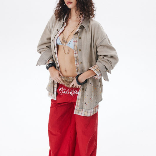 Camisa Denim Holgada con Efecto Tinta Splash - Image 27