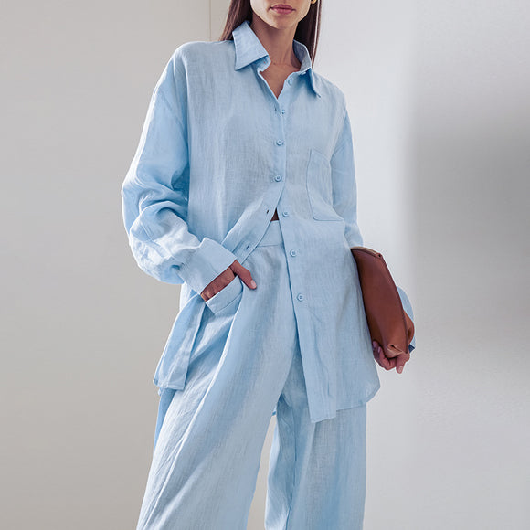 Conjunto Minimalista de Camisa y Pantalón de Manga Larga