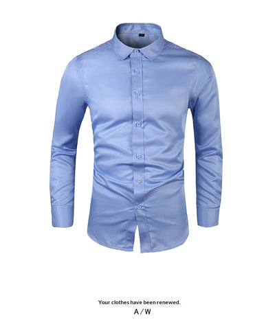 Camisa de Negocios Manga Larga Talla Grande Cuello Solapa Color Sólido para Hombre - Image 18