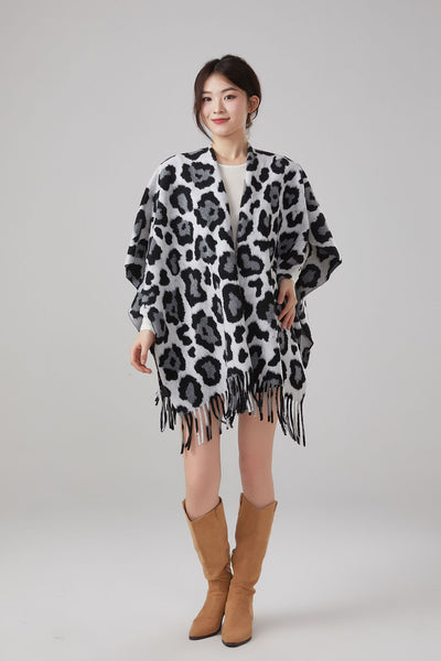 Chal Vintage Estampado Leopardo con Borlas, Cálido y Grueso - Image 16