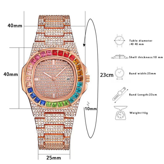Reloj de Pulsera Cuadrado de Acero con Diamantes Incrustados y Calendario - Image 10