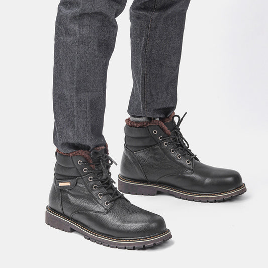 Botas de Nieve para Hombre Talla Grande en Cuero Genuino con Forro Polar