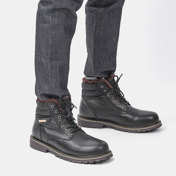 Botas de Nieve para Hombre Talla Grande en Cuero Genuino con Forro Polar