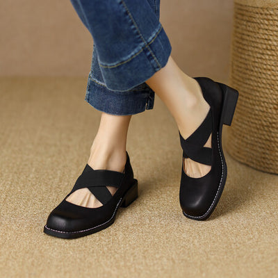 Zapatos Retro de Cuero Gamuza con Tacón Bajo y Elástico Ajustable - Image 20