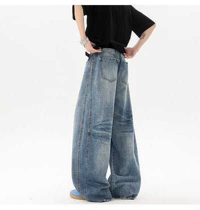 Pantalones Denim Retro Azul Holgados de Pierna Ancha para Hombre - Image 14