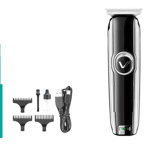 Black VGR rechargeable hair trimmer with silver blade, USB charging cable, cleaning brush, oil, and three guide combs (1mm, 2mm, 3mm). - Image 5