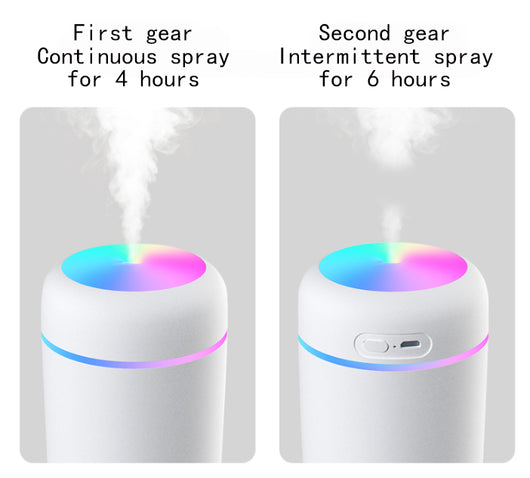Dark gray ultrasonic aromatherapy essential oil diffuser with a colorful LED light band and rainbow top light. - Image 13