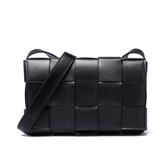 Bolsa Crossbody de Cuero Tejido Vintage con Asa Simple