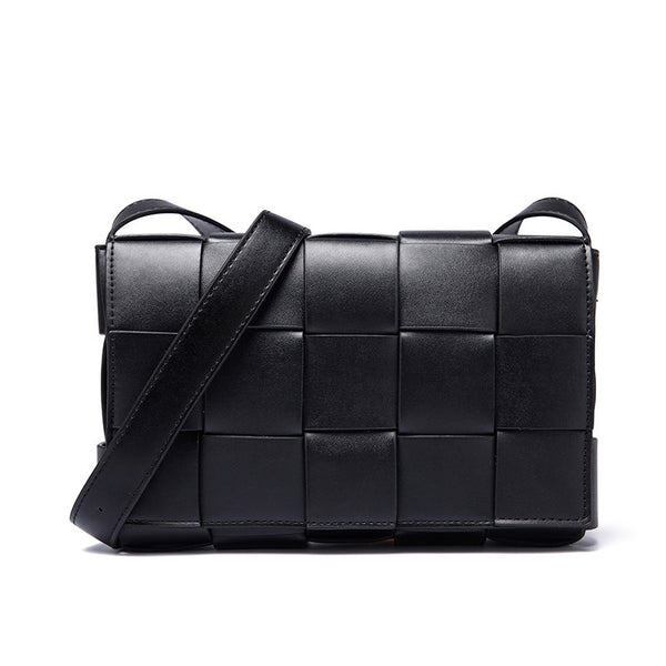 Bolsa Crossbody de Cuero Tejido Vintage con Asa Simple