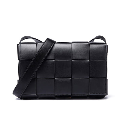 Bolsa Crossbody de Cuero Tejido Vintage con Asa Simple