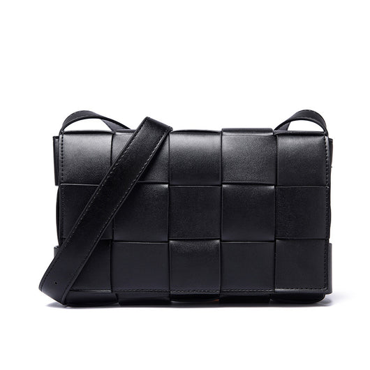 Bolsa Crossbody de Cuero Tejido Vintage con Asa Simple