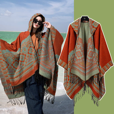 Poncho Étnico Desértico de Cashmira Artificial para Otoño e Invierno - Image 6