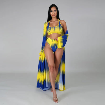 Bikini de Tres Piezas con Estampado y Triángulo Dividido - Image 12