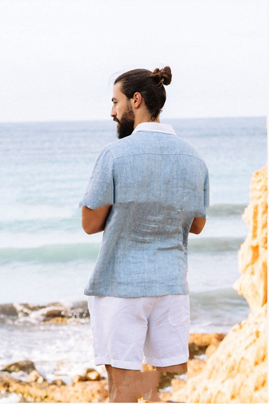 Camisa Casual de Algodón y Lino con Cuello Solapa - Diseño Minimalista - Image 4