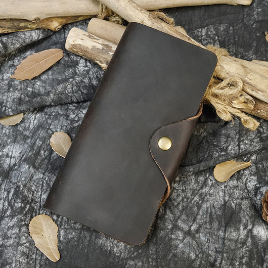 Billetera de Cuero Crazy Horse con Hebilla Retro para Hombre