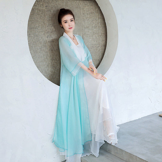 Hanfu Retro Cuello V con Flores 3D y Combinación de Colores - Image 3