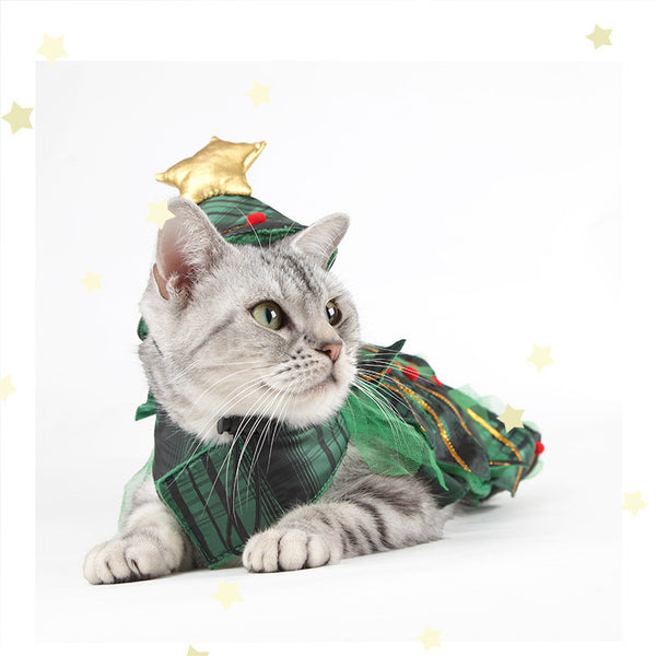 Disfraz Navideño para Gatos - Capa de Árbol con Gorro de Estrella