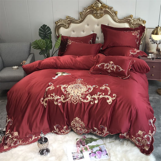 Juego de Sábanas Nupcial de 4 Piezas con Bordado Rojo para Recién Casados - Image 12