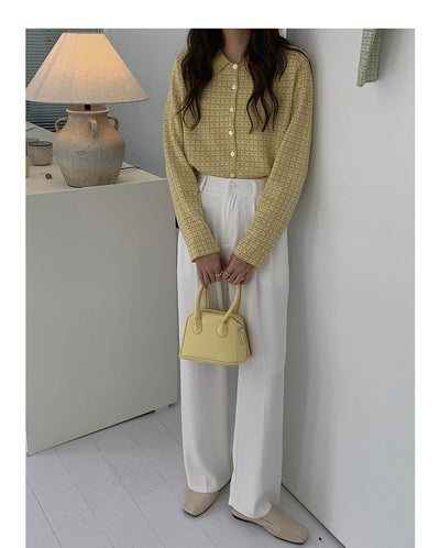 Cardigan Tejido Houndstooth con Cuello Polo para Mujer - Image 11