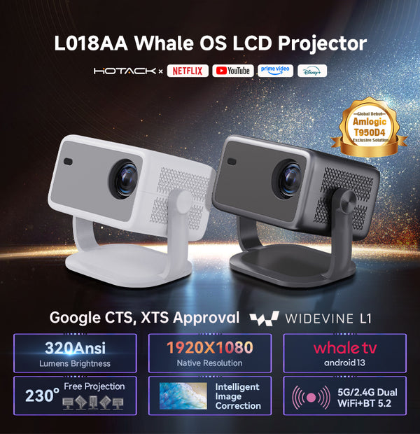 Proyector Whale OS 1080P Full HD con 320 Lúmenes, Android 13 y Autorización Netflix
