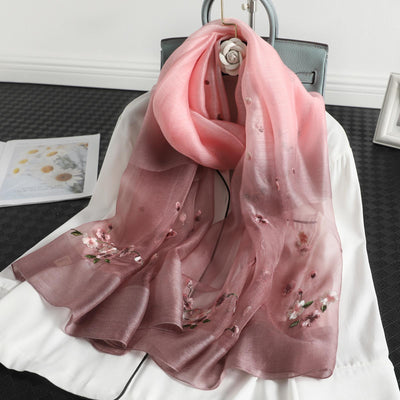 Pashmina de Seda y Lana con Bordado Degradado - Protección Solar
