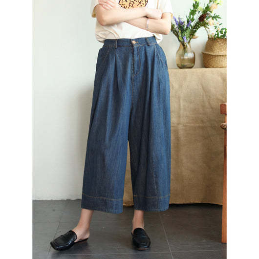 Pantalón Cropped Ancho de Tencel y Algodón para Tallas Grandes - Image 3