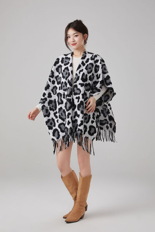 Chal Vintage Estampado Leopardo con Borlas, Cálido y Grueso - Image 10
