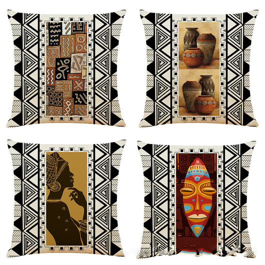 Funda de Almohada Geométrica de Algodón y Lino con Bordado Artístico - Image 5