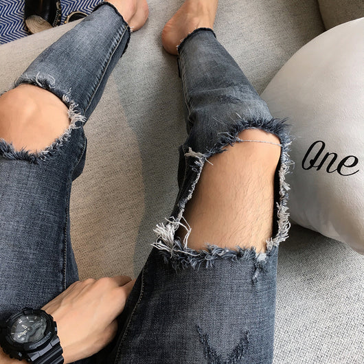 Pantalones Vaqueros Rotos a la Rodilla Estilo Urbano para Hombre - Image 3
