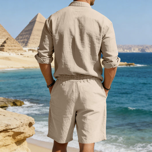 Conjunto de Camisa y Shorts de Lino para Hombre - Image 38