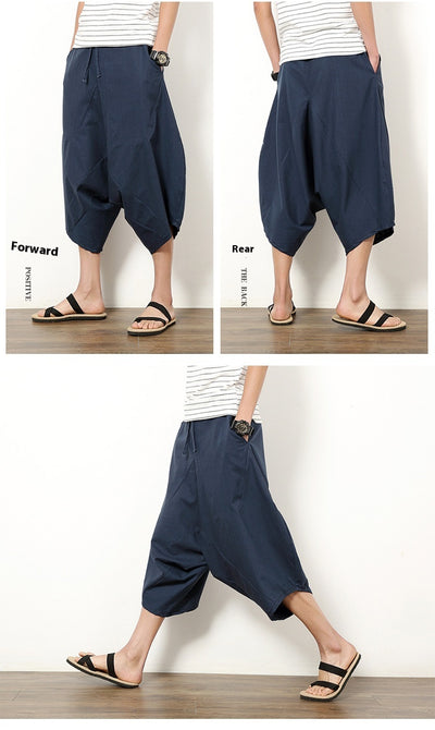 Pantalones Holgados Retro de Algodón y Lino para Hombre - Image 7