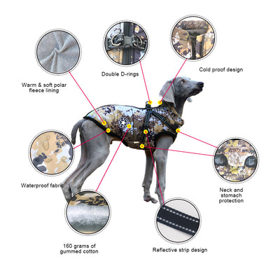 Abrigo Impermeable Camuflaje para Perros Grandes con Algodón Acolchado y Reflectivos - Image 7