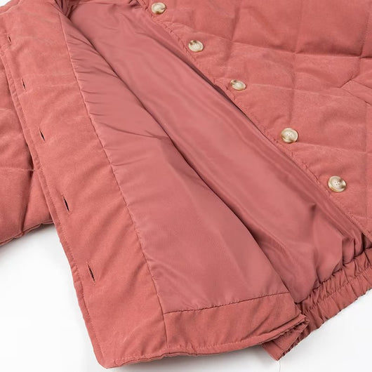 Abrigo Acolchado de Algodón con Cuello Alzado y Diseño Rombo Europeo - Image 19