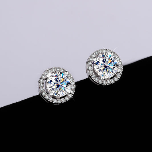 Aretes de Plata Esterlina S925 con Moissanita Redonda Genuina - Diseño Simple y Elegante