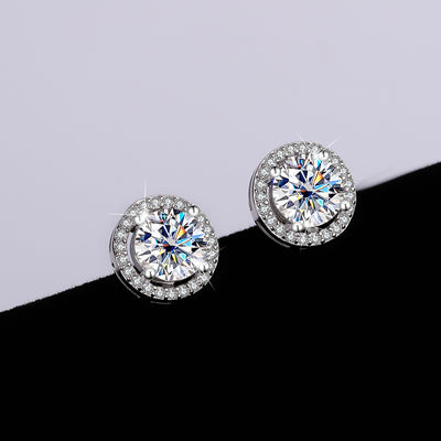 Aretes de Plata Esterlina S925 con Moissanita Redonda Genuina - Diseño Simple y Elegante