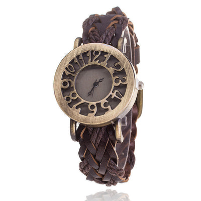 Reloj Pulsera de Cuero Tejido con Diseño Retro Hueco para Mujer - Image 2