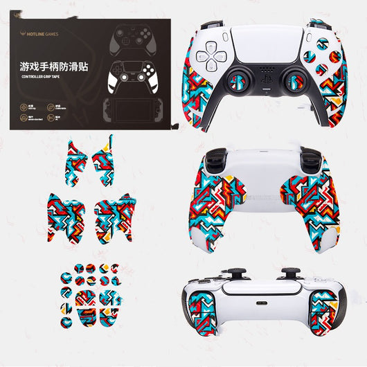 PS5 controller anti-slip grip tape with a yellow rubber duck pattern, shown on a white controller and in packaging. - Image 10