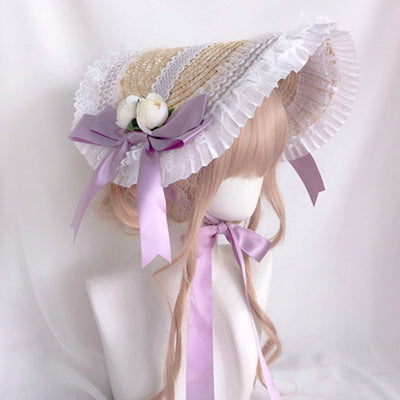 Sombrero Lolita Artesanal Estilo Pastoral de Paja para Mujer - Image 3