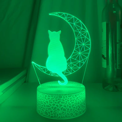Lámpara LED 3D Decorativa Luna y Gato - Luz Acrílica Interior - Image 9