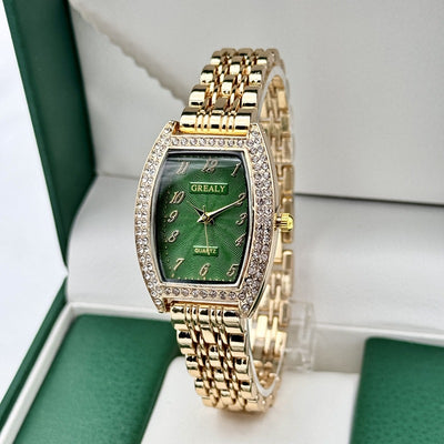 Reloj de Dama con Esfera de Barril Enchapado en Diamantes y Pulsera de Metal - Image 3