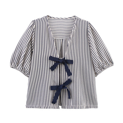 Blusa Rayada con Moño - Manga Corta Versátil para Verano - Image 14