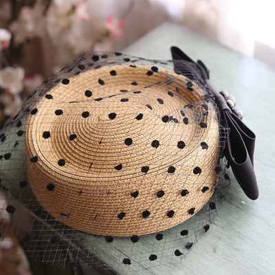 Sombrero de Paja Vintage con Velo y Lunares Negros - Image 11