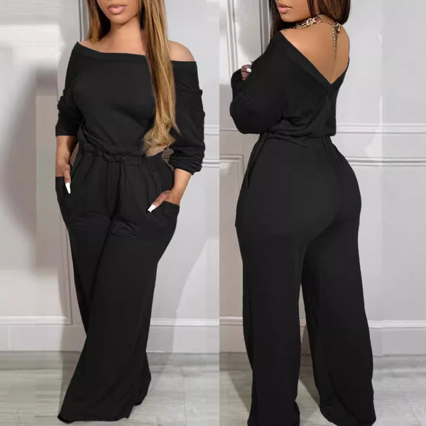 Jumpsuit Elegante Hombro Descubierto con Cintura Definida