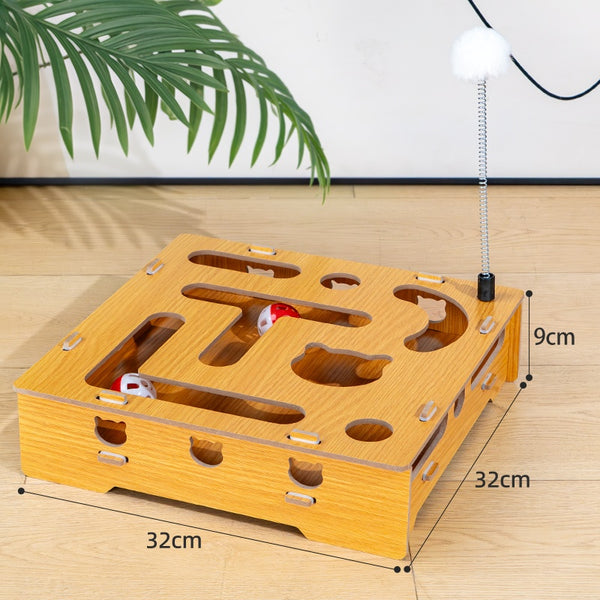 Juego Interactivo 3 en 1 para Gatos: Varita, Campanas y Laberinto