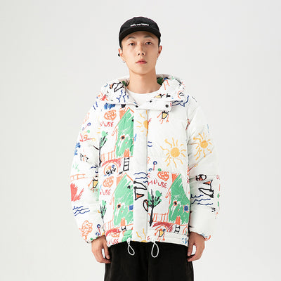 Abrigo Suelto de Algodón con Estampado Graffiti para Hombre - Image 4