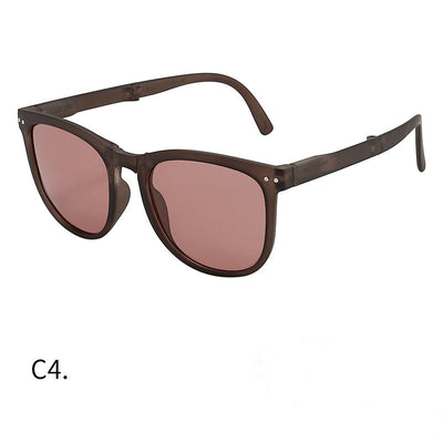 Light brown foldable women's sunglasses with round frames and brown polarized lenses on a white background. - Image 5